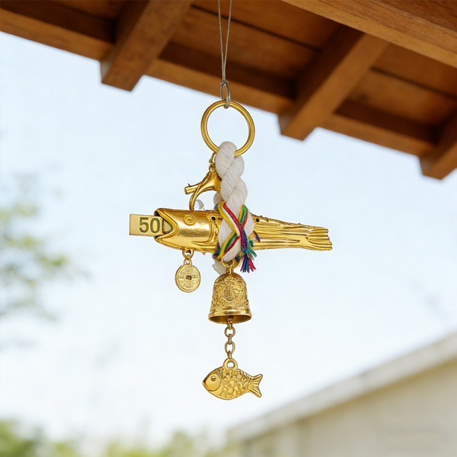 Sunwer 현관 현관종 액막이 명태 북어 집들이 개업 선물, 금색