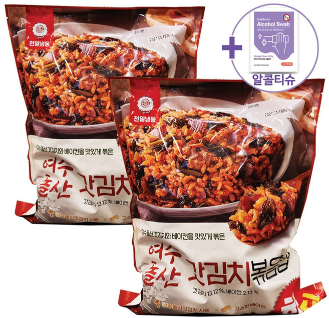 천일식품 여수돌산갓 김치볶음밥 1.5KG(300G X 5) X 2봉 [아이스박스] + 더메이런알콜티슈