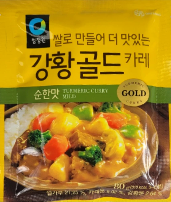 (신상품DR) 청정원 쌀로 만들어 더 맛있는 강황골드 카레 순한맛 80g, 4개 - 쿠팡