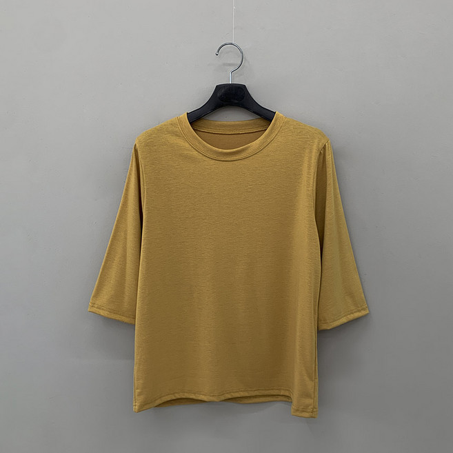 심플 라운드넥 무지 레이어드 스판 8부 소매 티셔츠