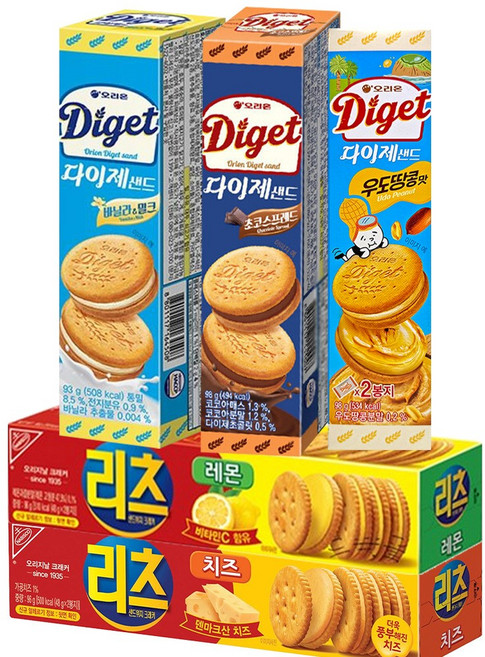 리츠샌드 2종 레몬 치즈 + 다이제 3종 우도땅콩 바닐라 초코