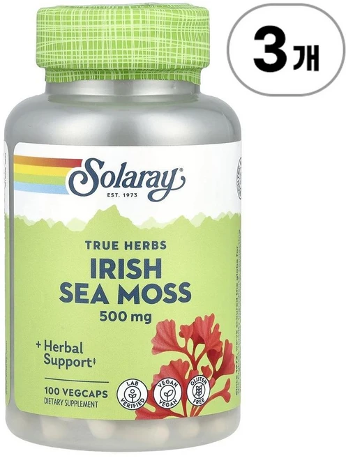 솔라레이 트루 허브 아이리쉬 씨 모스 Solaray True Herbs Irish Sea Moss 500 mg 100정, 3개 - 쿠팡