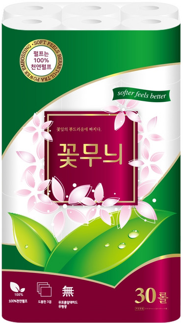 한아름산업 천연펄프 꽃무늬 화장지 3겹 30m, 30롤, 1개