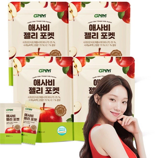 GNM 애사비 애플 사이다 비니거 젤리 포켓 14포, 4개, 280g