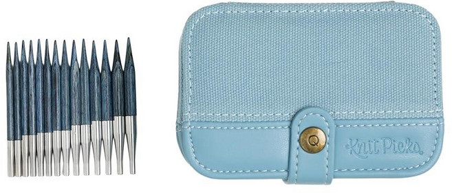 Knit Picks x dellaQ Blue Short Interchangeable Knitting Needles with Dusty Buddy Case (Dusty and N, Dusty Blue and Short Blue Need