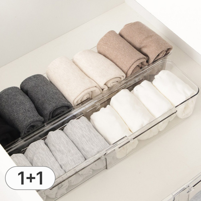 풀라이프 1+1 길이조절 투명 칸막이 속옷정리함, 소형 1+1