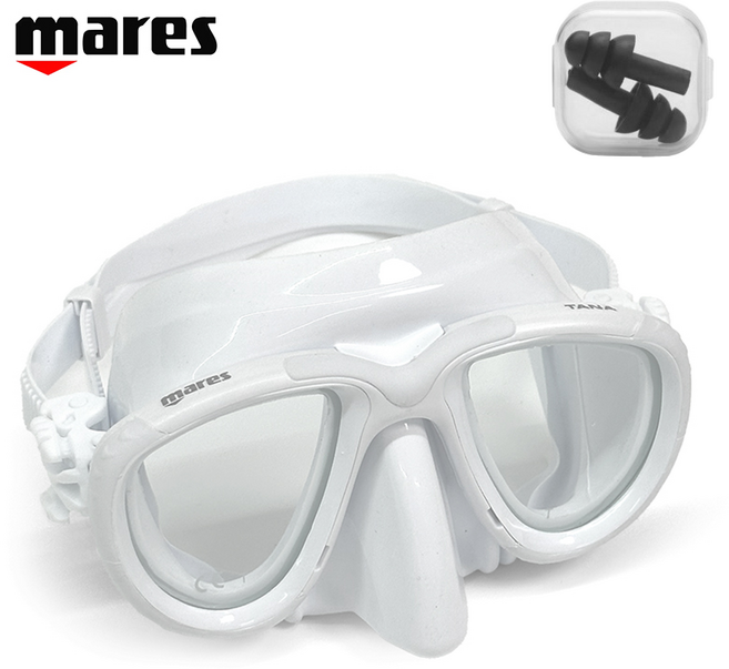 마레스 TANA 타나 강화유리 2안식 스노클 화이트 스쿠버다이빙 프리다이빙 잠수경 MT귀마개 지급, WHT