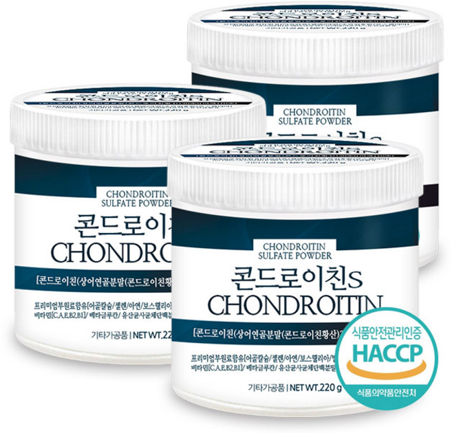 푸른들판 콘드로이친 황산 가루 분말 S 유산균 사균체 보스웰리아 상어 연골 어골칼슘 유산균 사균체 콘트로이친, 220g, 3개