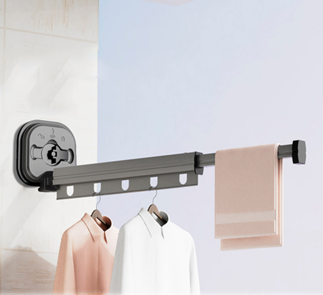 에이필미 벽부착 무타공 흡착 접이식 원룸 건조대, 그레이, 1개