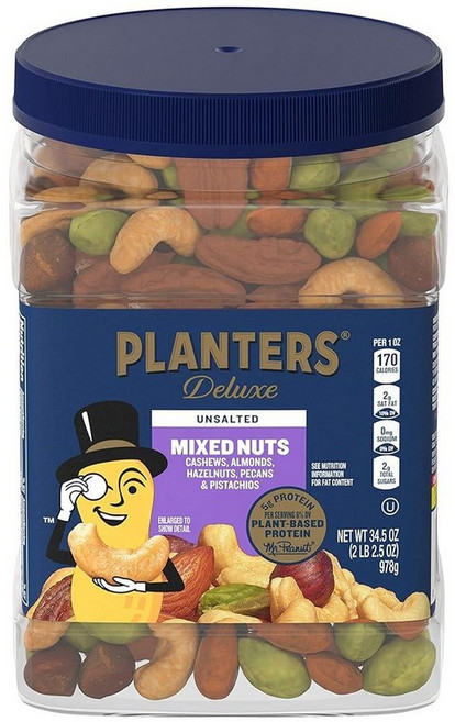 플랜터스 디럭스 혼합 견과류와 천일염 27온스 피칸 및 리셀링, 34.5 Ounce (Pack of 1) 231607, 무염 (캐슈, 아몬드, 헤이즐넛, 피칸, 피스타치오)