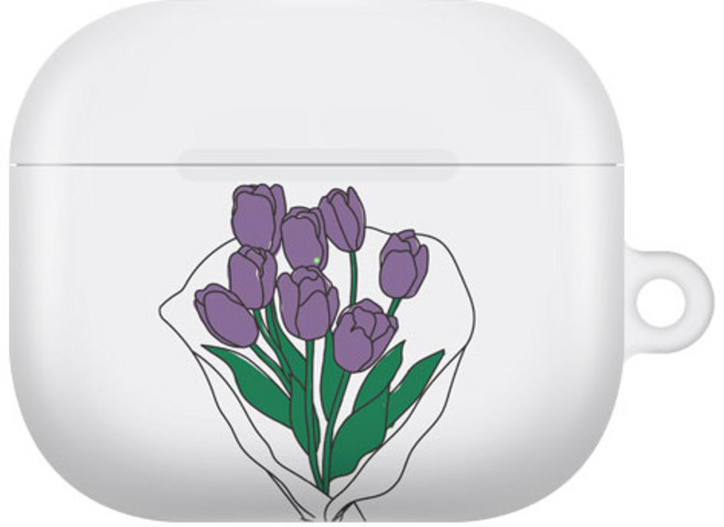 유니온바이닐 에어팟 3세대 하드 케이스, 튤립드로잉 퍼플