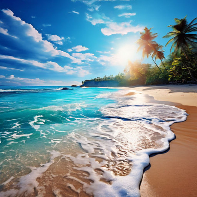 유화그리기 세트 캔버스 대형 명화그리기 아름다운 괌 해변 바다, 50x50cm유화붓세트