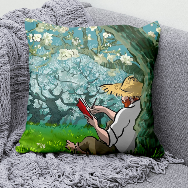 빈센트 반 고흐 별밤 일러스트 사각쿠션 양면소파쿠션 솜포함 영감 감성 예술 힐링 거실 사무실 침실 장식 세탁편리 방꾸미기 선물용 포근함 인테리어, 고흐풍의 명화-15, 45 x 45CM 솜포함 양면쿠션