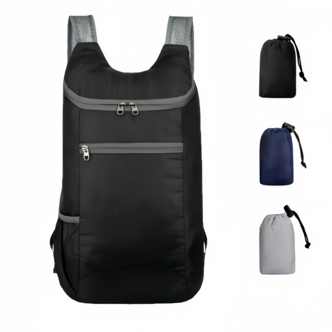 접이식 방수 등산 가방 남자 여성 소형 미니 초경량 백팩, 블랙
