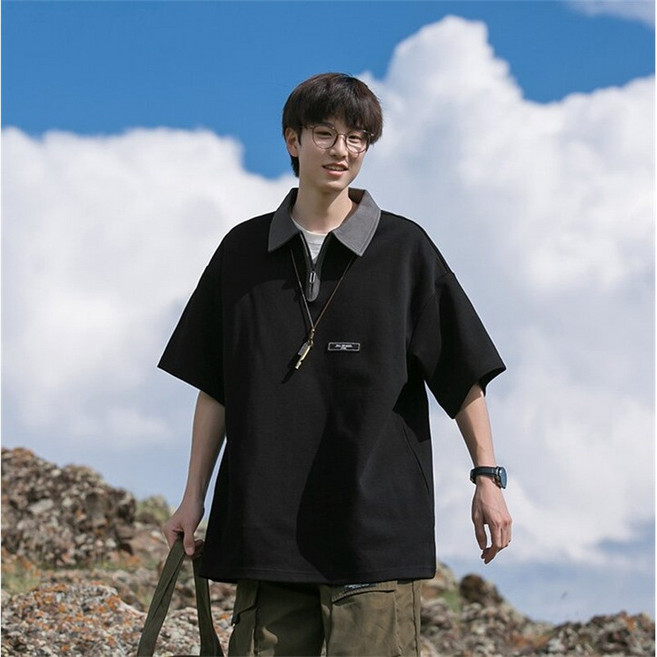 ANYOU 여름 남성 반팔 티셔츠 통기 루즈핏 반팔티셔츠 반집업 남성티셔츠