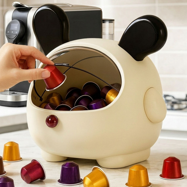 제이라 귀여운 커피캡슐 보관함 디스펜서 덮개, 1개, 블랙