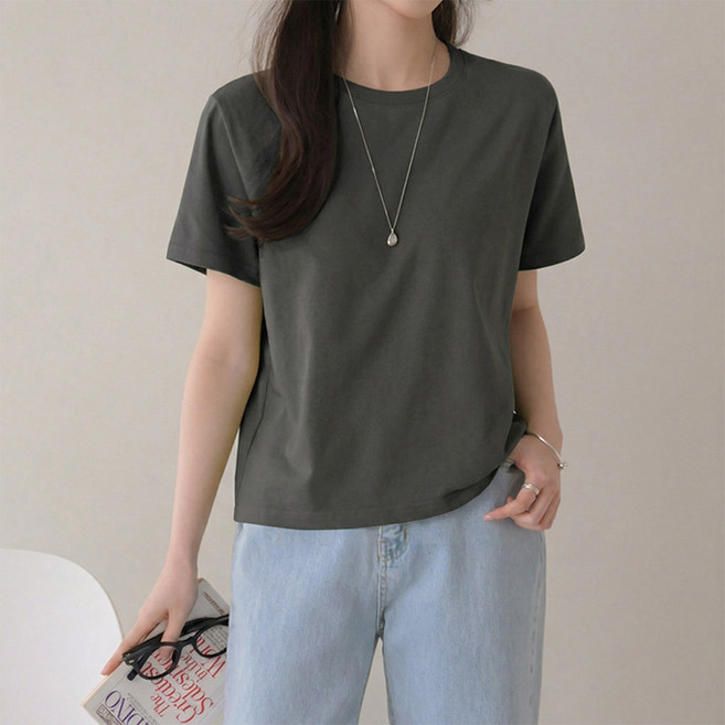 데일리앤 멜더 여성 사계절 무지 모달 레이어드 기본 반팔 티셔츠 흰티 봄 여름