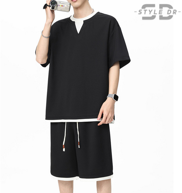 스타일닥터 남자 브이넥 티 투피스 아웃도어 반팔+반바지