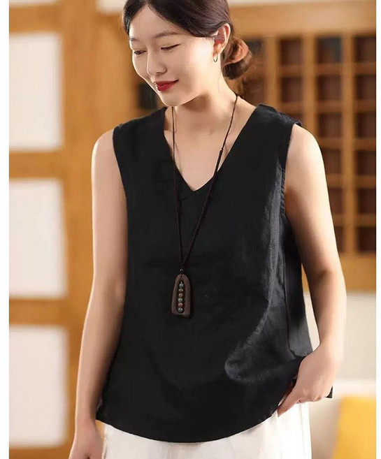 Neirny 중년 여성 빅사이즈 나시 티셔츠 여름용 엄마옷 냉장고 순면 브이넥 끈나시 루즈핏 이너 나시탑 캐주얼 쿨링 스판 상의