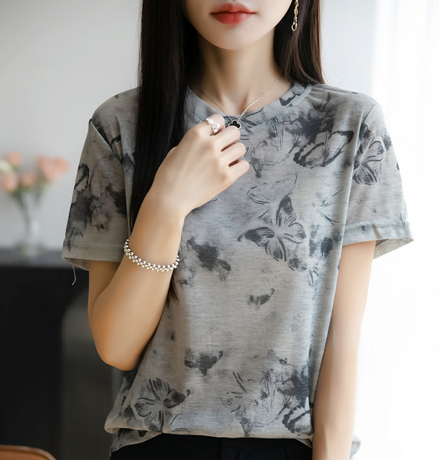 lofei 여성 여름 가벼운 프린트 반팔 티셔츠 상의 TX20