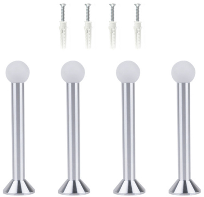 철물파크 AL 도어 쿠션 완충 방문 막대 스토퍼 4개입 + 설치피스 세트, 실버 무광, 1세트