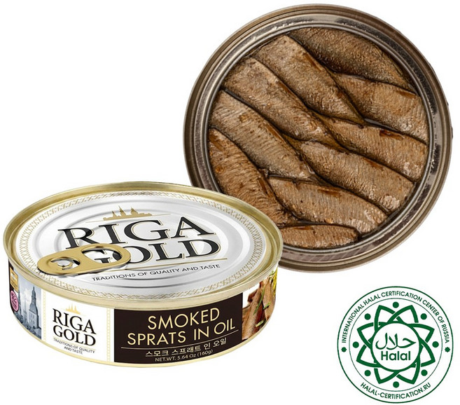 리가골드 RIGA GOLD 훈제 청어 통조림 캔 Smoked Sprats, 160g, 1개