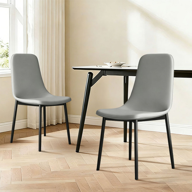 New World 식탁의자 2p 세트 카페 인테리어 의자 철제다리 다용도 가죽의자, 2개, 그레이