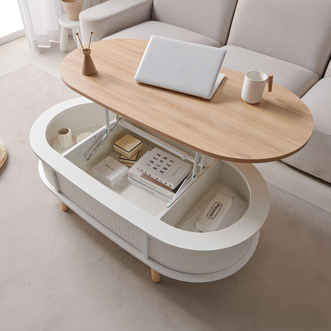 지앤퍼니 로이 리프트업 E0 거실 테이블, 내추럴투톤