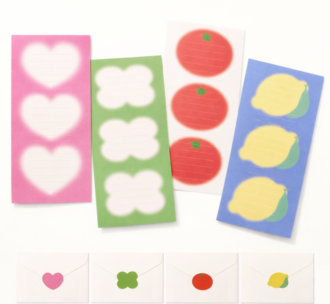 포포샵 감성 편지지 8p + 편지봉투 4p + 스티커 4p 세트, 2팩, 4종 혼합