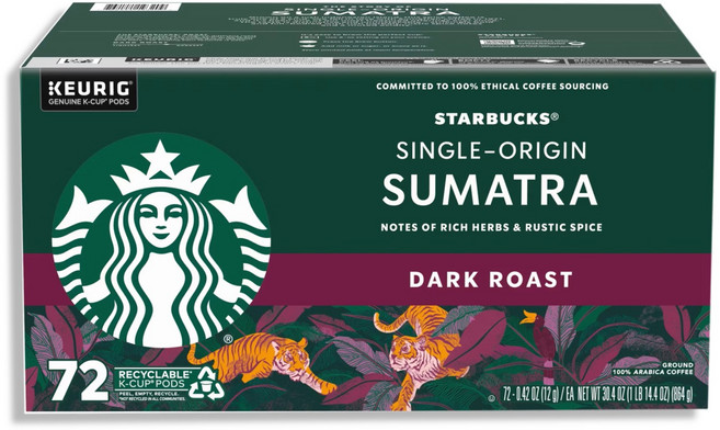 Starbucks 스타벅스 큐리그 수마트라 다크로스트 K-Cup 72개입 1박스, 1개, 12g
