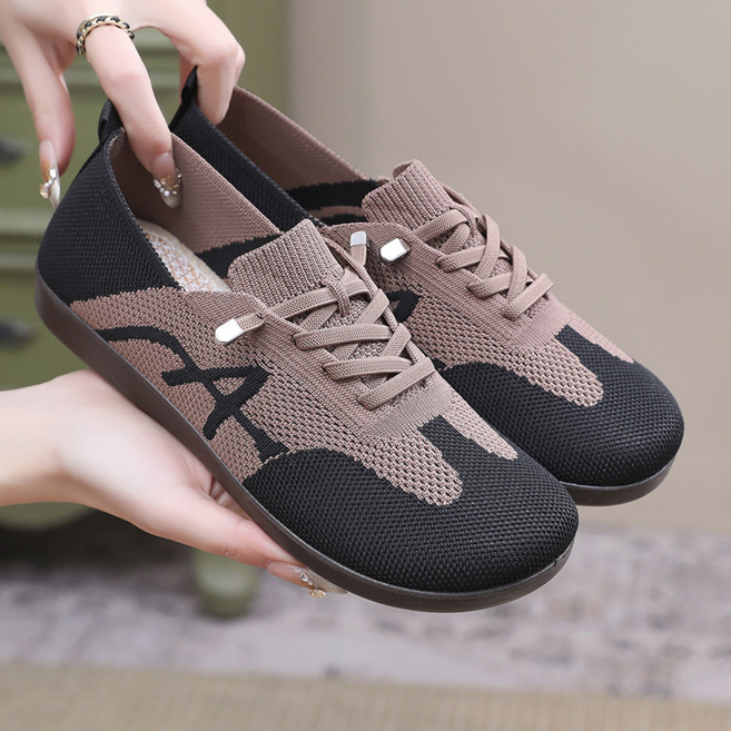 BLTER 여성 니트 메쉬 슬립온 여름 독일군 스니커즈 발편한 미끄럼방지 니트 스판 망사 샌들 컴포트 푹신푹신 가볍고 신발 여성 스니커즈 엄마 신발 여성 단화 워킹화W25601