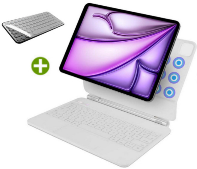 아이패드 에어6 세대 M2 에어 7세대 M3 호환 11인치 13인치 매직 키보드 블루투스 케이스 한글 각인 iPad Air 케이스나라, 화이트