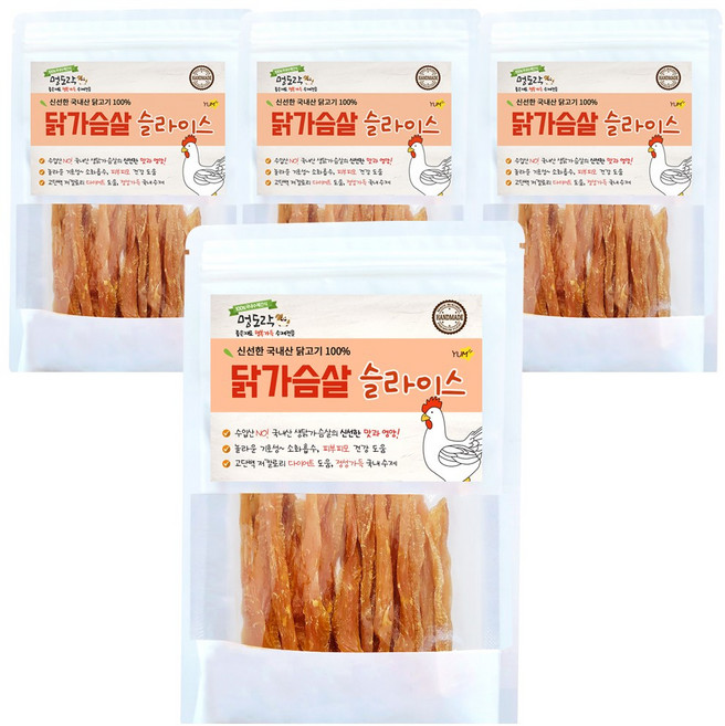 멍도락 국내산 천연수제 닭가슴살 강아지간식, 닭가슴살 슬라이스, 4개, 70g