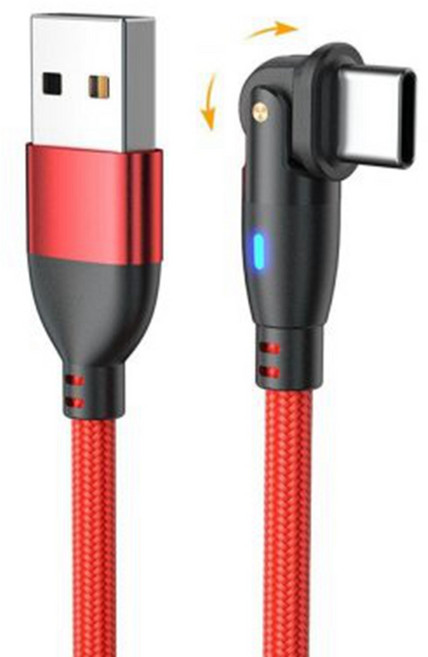 180度 TYPEC 3A 快充線 手遊傳輸線 L型充電線 適用於三星 安卓, 紅色, 1個, 2m