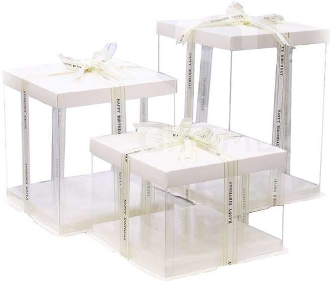 透明塑膠蛋糕盒 多尺寸可選 食品級材質 輕巧便攜, 1個, 8吋白底透明蓋