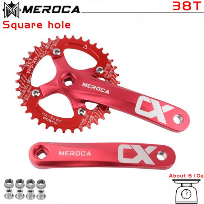 자전거 부품 MEROCA 자전거 크랭크 체인휠 104BCD MTB 크랭크셋 알루미늄 합금 하단 170mm 블랙 32 T 34 36 38 40 42T 플레이트, 12) Red 38T - 170mm, 1개