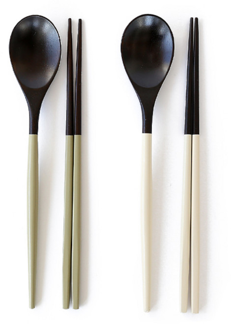 디온 블랙 마카롱 옻칠 나무 수저 세트, 1세트, 블랙 마카롱 수저세트, (올리브 1개+아이보리 1개)