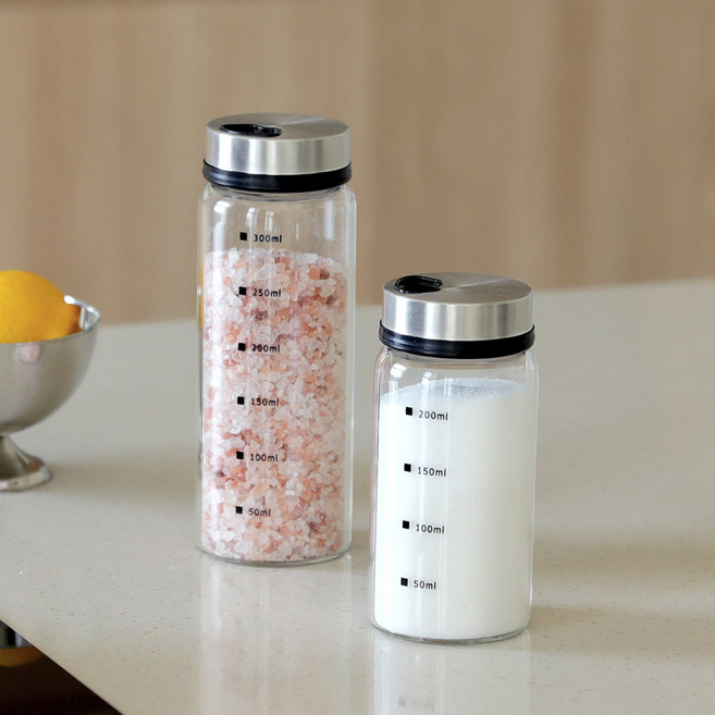 더쉐프 304스텐 양조절 눈금 내열유리 양념통 조미료통 유리양념병, 300ML, 1개
