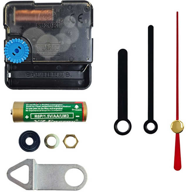스즈키(SUZUKI) 무소음 무브먼트 14.8mm+디자인 시계바늘 09B+건전지+너트+와셔+고무패드 세트 탁상용 벽시계 시계 수리 만들기 DIY 부품 모터 부속 키트