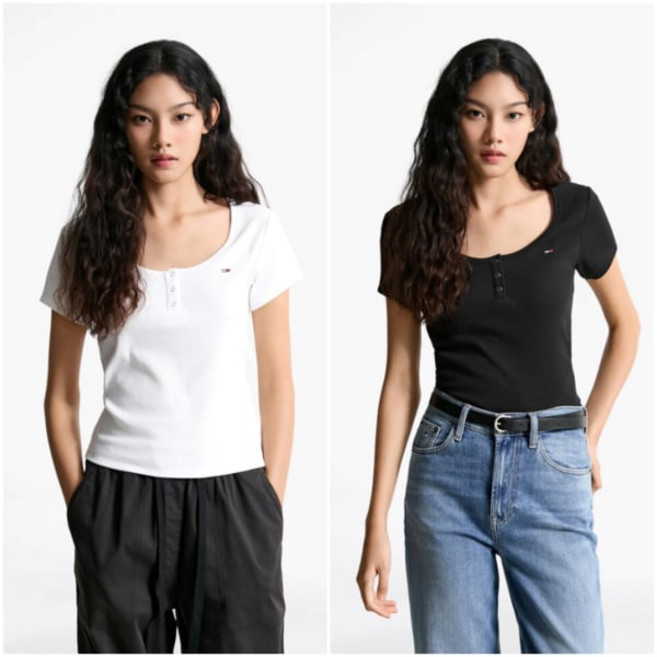 매장정품 TOMMY JEANS 타미진스 여성 슬림 헨리넥 티셔츠 T32F6TTO02TWT1 1758279