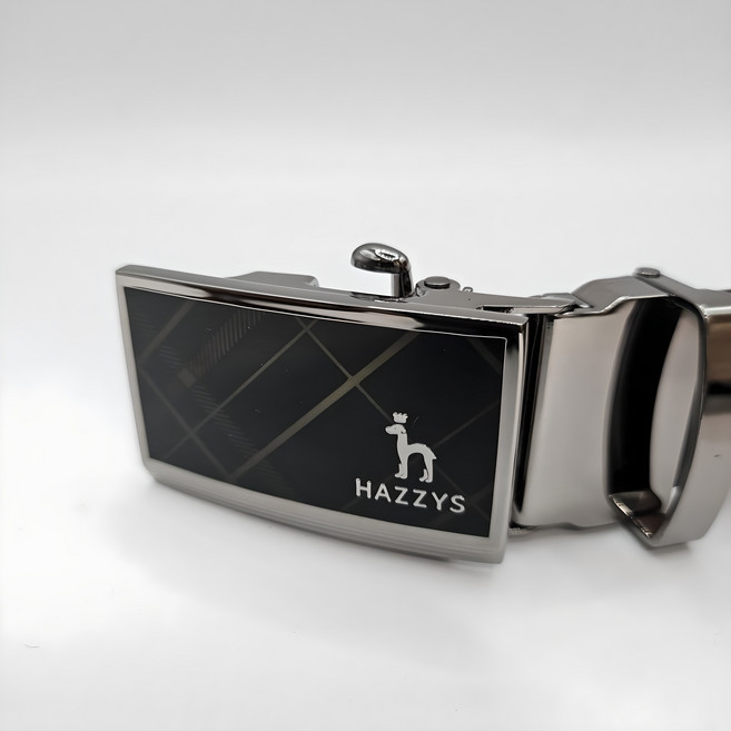 헤지스 퍼피로고 체크패턴 블랙 버클 소가죽 벨트