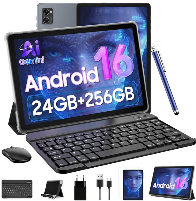 태블릿 2026 최신 안드로이드 16 태블릿 10 1인치 인셀 디스플레이 24GB RAM 256GB ROM / 2TB TF 제미니 AI T606 옥타코어 8MP 카메라