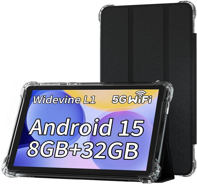 BYANDBY 태블릿 7인치 안드로이드 15.0 태블릿 8GB+32GB ROM (1TB 확장) 쿼드 코어 Wi-Fi GMS 듀얼 카메라 교육용 게임(핑크, 블랙