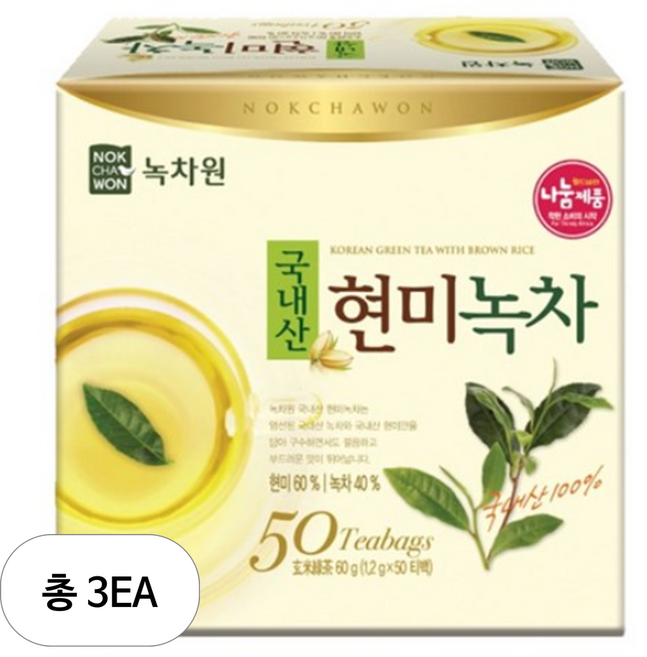 녹차원 국내산 현미녹차, 1.2g, 50개입, 3개