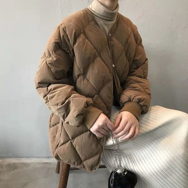輕量型保暖菱格壓紋鋪棉外套 菱格棉服 短款棉服 菱格絎縫外套 韓版菱格棉服女短款羽絨棉衣寬鬆棒球麵包服棉襖厚