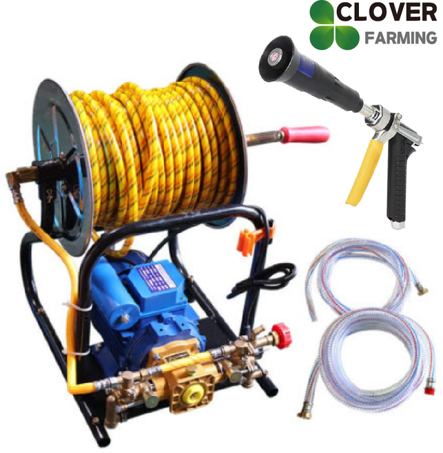 동력분무기 구보텍 220V 전기 모터 분무기 50m 호스릴 탑재형 농약 살포기 살수기, 블루, 1개