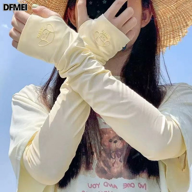 QRU 冰絲防曬袖套女夏季遮陽戶外開車騎行護手臂防紫外線薄款透氣冰袖, 1個, 均碼