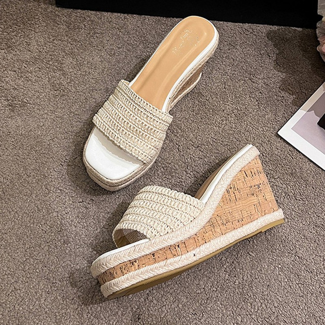 [시즌한정특가]코지올 봄 여름 키높이 코르크 웨지힐 여자 가보시 뮬 슬리퍼