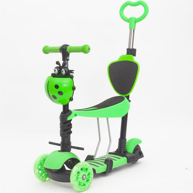 DIU 可坐可騎五合一三合一帶推杆三輪1-3歲寶寶兒童滑板車, 1個, 熒光綠