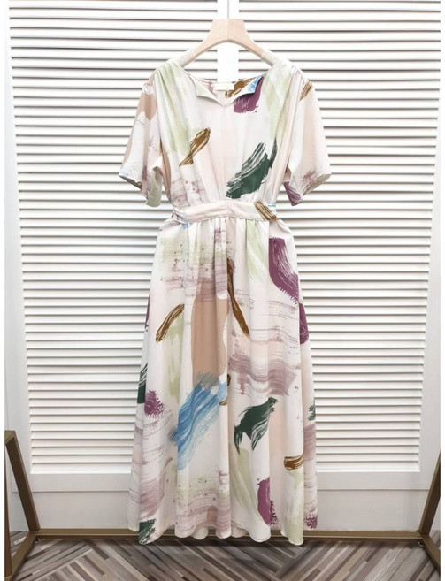 StephenieX 印花雪紡長洋裝